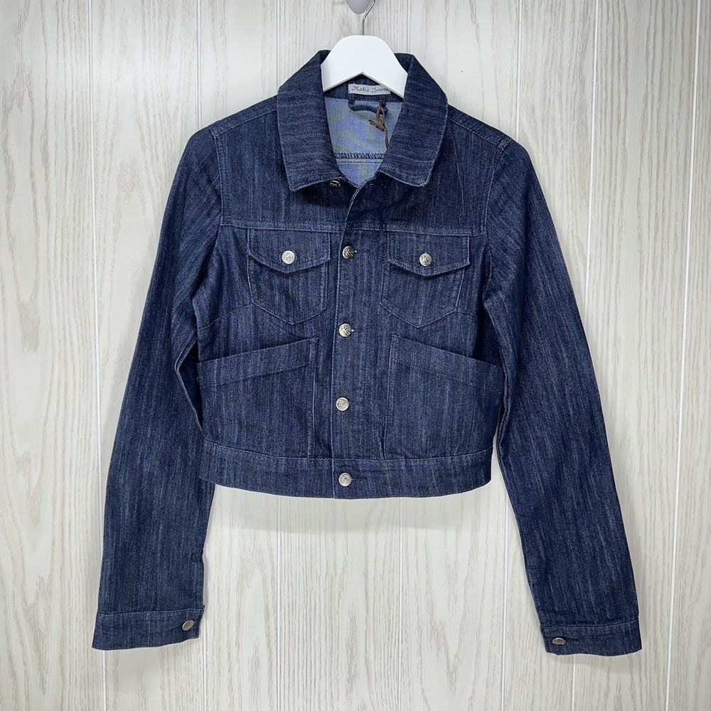Kaba Jeans Denim Jacket Womens Size M Blue Long Sleeve Button Front Back Graphic